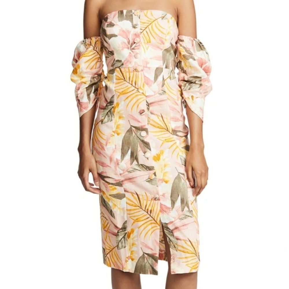 Joie Seldy off-the-shoulder floral print linen dress, size 2